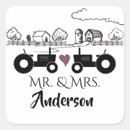 Personalisierte LIEBE Tractor Couple Farm Quadratischer Aufkleber