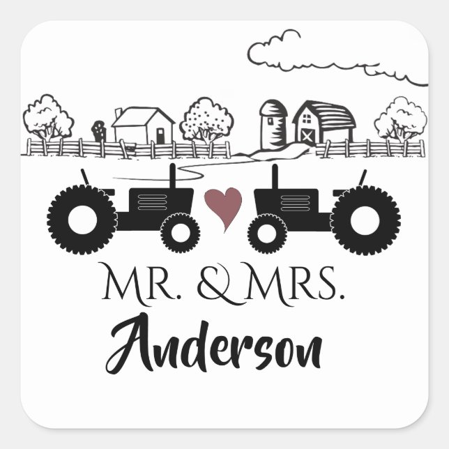 Personalisierte LIEBE Tractor Couple Farm Quadratischer Aufkleber (Vorderseite)
