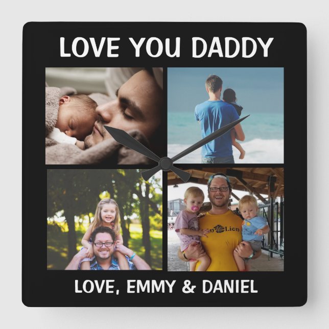 Personalisierte Liebe You Daddy Foto Quadratische Wanduhr (Vorderseite)
