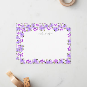 Personalisierte lila Aquarell-Blumengarten-Karten Mitteilungskarte