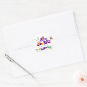 Personalisierte lila Aquarell-Iris Runder Aufkleber