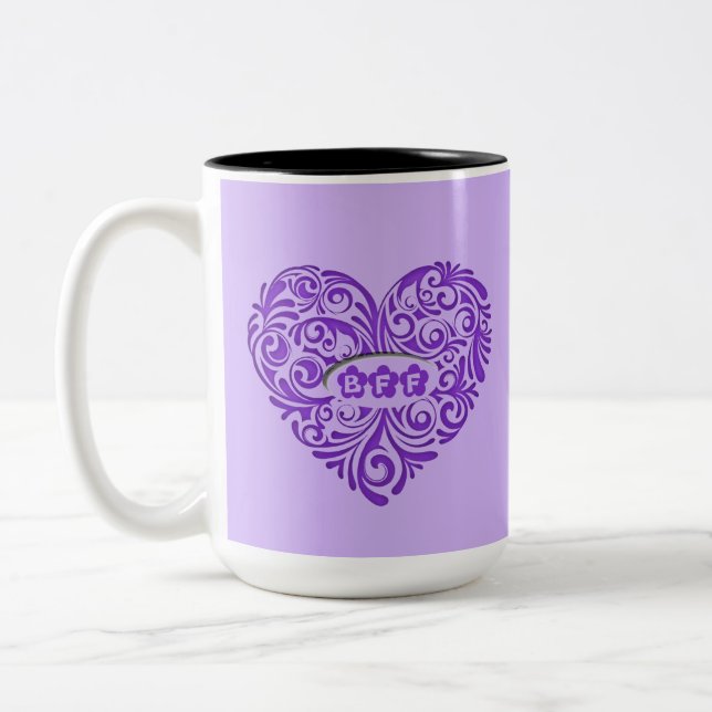 Personalisierte lila BESTE FREUNDIN Herz-Tasse Zweifarbige Tasse (Links)