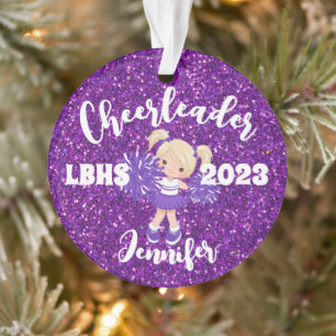 Personalisierte Lila Blonde Cheerleader Ornament