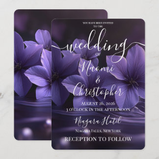 Personalisierte lila Blumen Flüssig-Nebel-Hochzeit Einladung