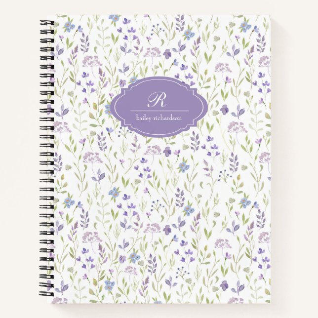 Personalisierte lila Blüten Notizbuch (Vorderseite)