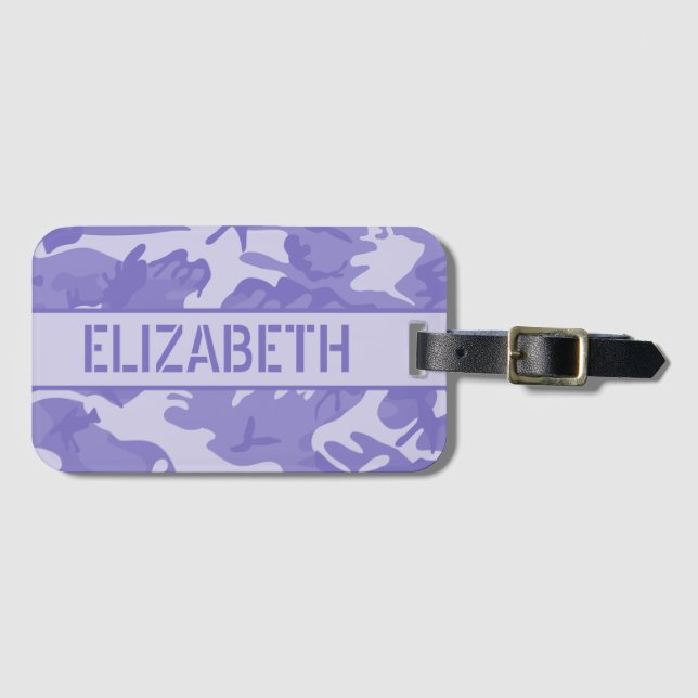 Personalisierte Lila Camouflage Gepäckanhänger (Vorderseite (Horizontal))