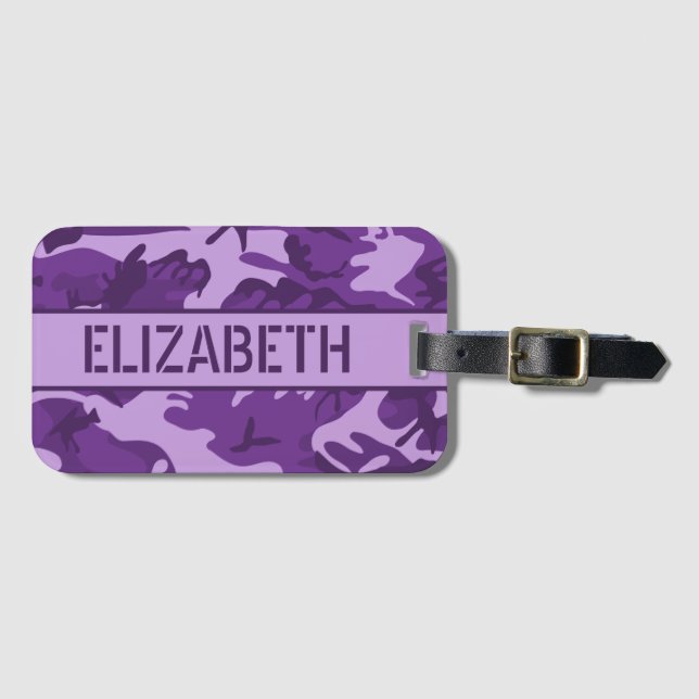 Personalisierte Lila Camouflage Gepäckanhänger (Vorderseite (Horizontal))