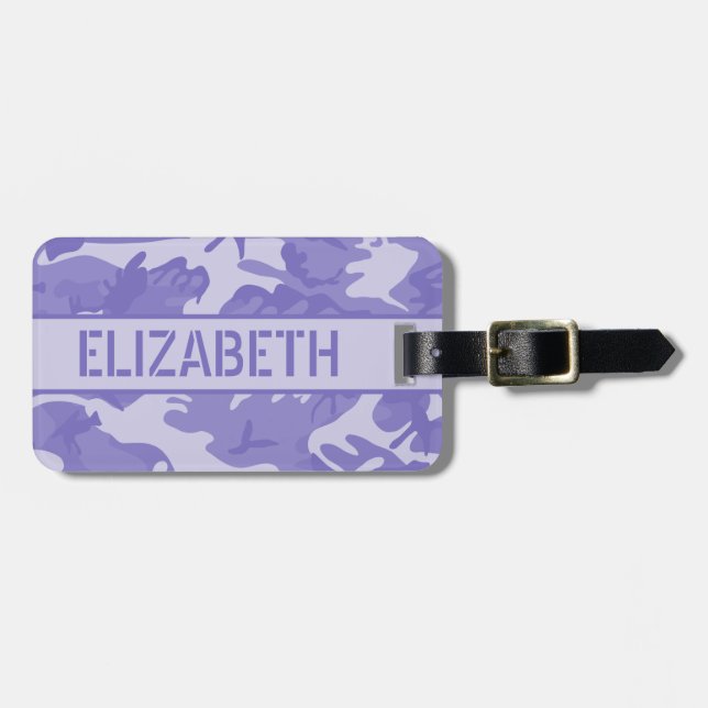 Personalisierte Lila Camouflage Gepäckanhänger (Vorderseite horizontal)