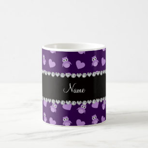 Personalisierte lila Eulennamensherzen Tasse
