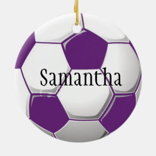 Personalisierte Lila Fußballverzierung Keramikornament