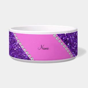Personalisierte lila Glitterrosanamensdiamanten Napf