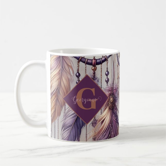 Personalisierte Lila & Gold Boho Dreamcatcher Kaffeetasse (Links)