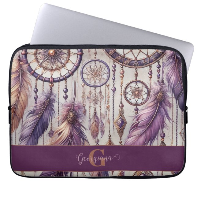 Personalisierte Lila & Gold Boho Dreamcatcher Laptopschutzhülle (Vorderseite)