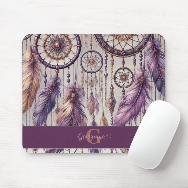 Personalisierte Lila & Gold Boho Dreamcatcher Mousepad (Mit Mouse)