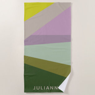 Personalisierte Lila grüne Geometrie Bachelorette Strandtuch