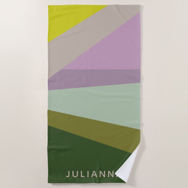 Personalisierte Lila grüne Geometrie Bachelorette Strandtuch (Vorderseite)