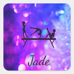 PERSONALISIERTE LILA GYMNASTICS SQUARE STICKER