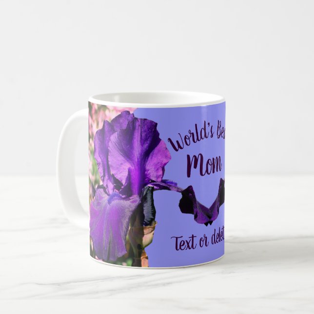 Personalisierte Lila Iris-Blume der besten Mama de Kaffeetasse (Vorderseite Links)