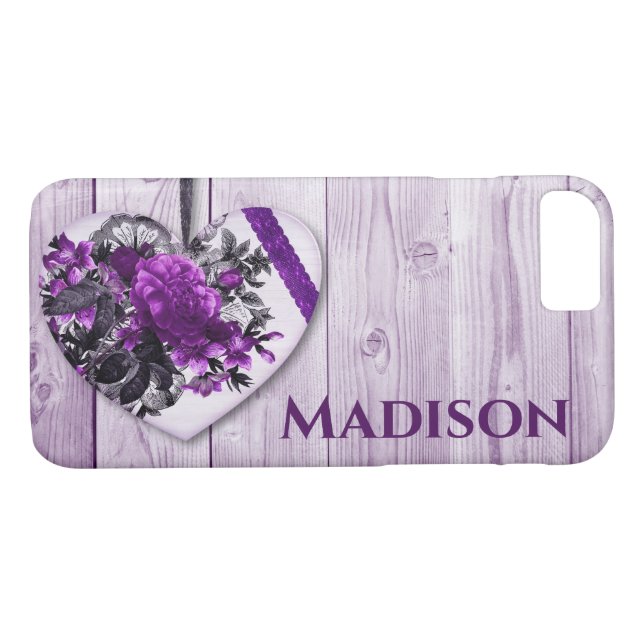 Personalisierte Lila Lilac-Blume und Spitzenherz Case-Mate iPhone Hülle (Rückseite (Horizontal))