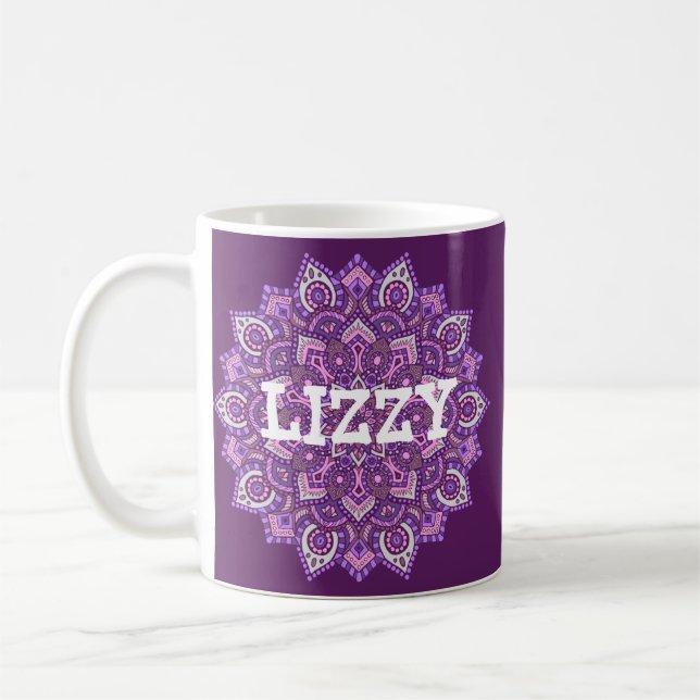 Personalisierte lila Mandala-Tasse Kaffeetasse (Links)