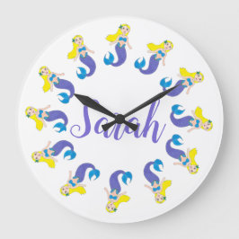 Personalisierte Lila Meerjungfrau Girl Schlafzimme Große Wanduhr