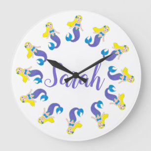 Personalisierte Lila Meerjungfrau Girl Schlafzimme Große Wanduhr