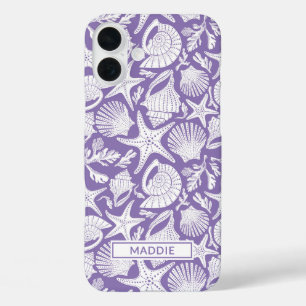 Personalisierte lila Muscheln iPhone 16 Plus Hülle