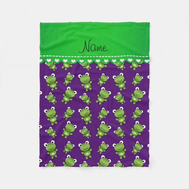 Personalisierte lila Namensfrösche Fleecedecke (Vorderseite)
