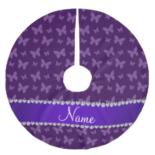 Personalisierte lila Namensschmetterlinge Polyester Weihnachtsbaumdecke