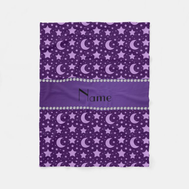 Personalisierte lila Namenssterne und Monde Fleecedecke (Vorderseite)