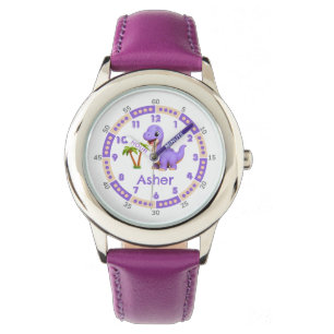 Personalisierte Lila Niedliche Dinosaurier Zeitunt Armbanduhr