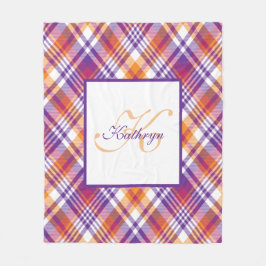 Personalisierte Lila, orange und weiße Karierte Bl Fleecedecke