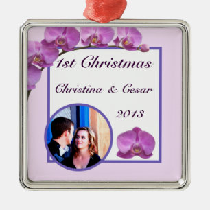 Personalisierte Lila Orchideen am Stem Silbernes Ornament