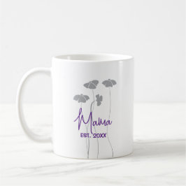Personalisierte Lila Tasse mit grauen Blume für di