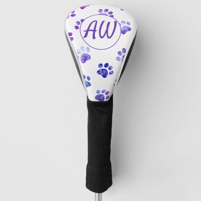 Personalisierte, Lila, texturierte Paw-Druckfarbe Golf Headcover (Vorderseite)