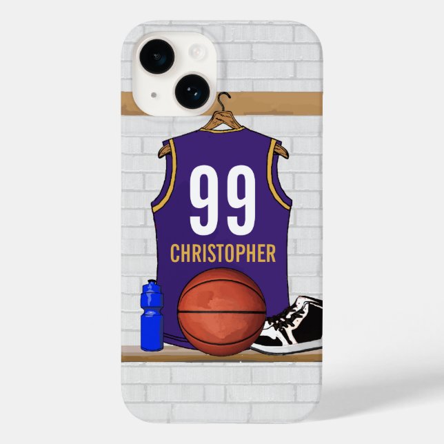 Personalisierte Lila und Gold Basketball Jersey Case-Mate iPhone Hülle (Rückseite)