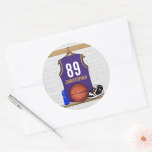 Personalisierte Lila und Gold Basketball Jersey Runder Aufkleber