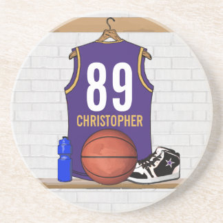 Personalisierte Lila und Gold Basketball Jersey Sandstein Untersetzer