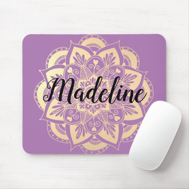 Personalisierte Lila und Gold Mandala Blume Mousepad (Mit Mouse)