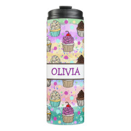 Personalisierte, Lila und rosa Cupcakes Thermosbecher