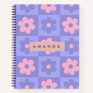 Personalisierte lila und rosa Retro-Blume Notizbuch