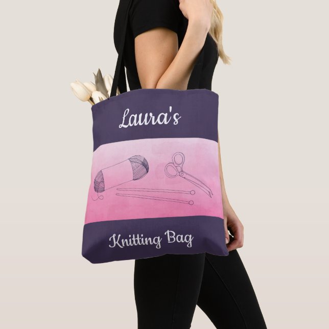 Personalisierte, Lila und rosafarbene Tasche (Von Nahem)