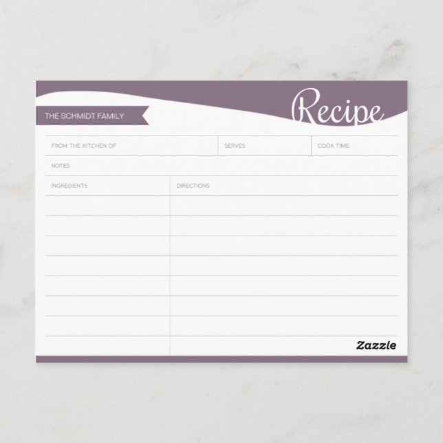 Personalisierte Lila und weiße Rezept-Karte Postkarte (Rückseite)