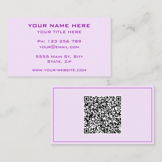 Personalisierte lila Visitenkarten mit QR-Code Visitenkarte (Vorne/Hinten)