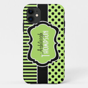 Personalisierte Limone, schwarze, weiße gestreift iPhone 11 Hülle