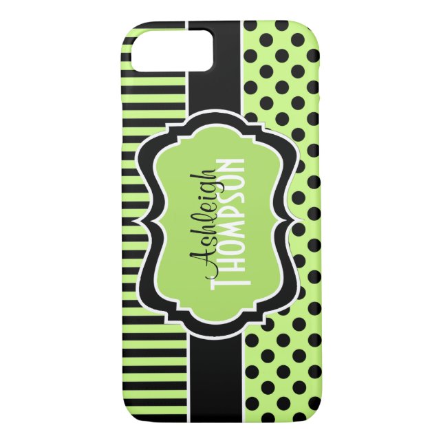 Personalisierte Limone, schwarze, weiße Polka-Punk Case-Mate iPhone Hülle (Rückseite)