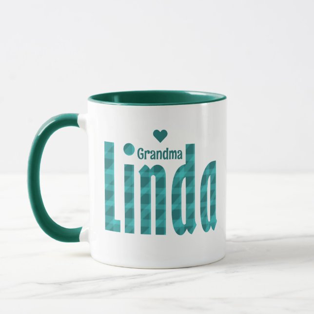 Personalisierte Linda Name Aquamarin Sea Green Kar Tasse (Links)