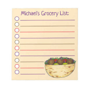 Personalisierte Liste der Lebensmittelgeschäfte mi Notizblock