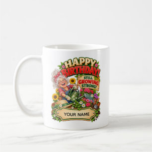 Personalisierte lustige Garten-Geburtstagskarte fü Kaffeetasse