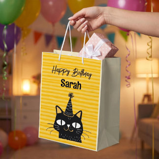 Personalisierte Lustige Niedliche Schwarze Katze A Mittlere Geschenktüte